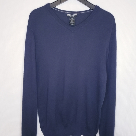 100% Merino Marco Fiori Italy Men's Lg Wool Navy Pullover Sweater - Picture 2 of 4